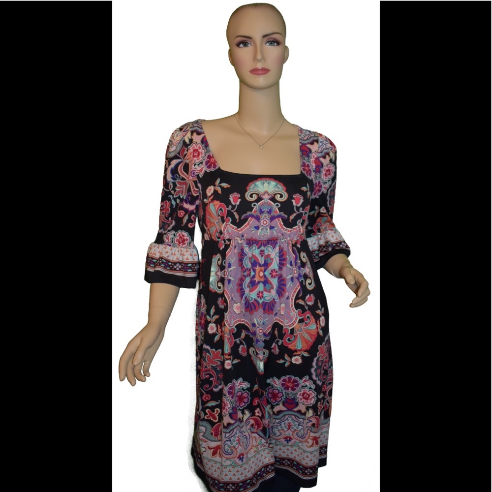 Beige by eco Black Dress with Multi-Colored Floral